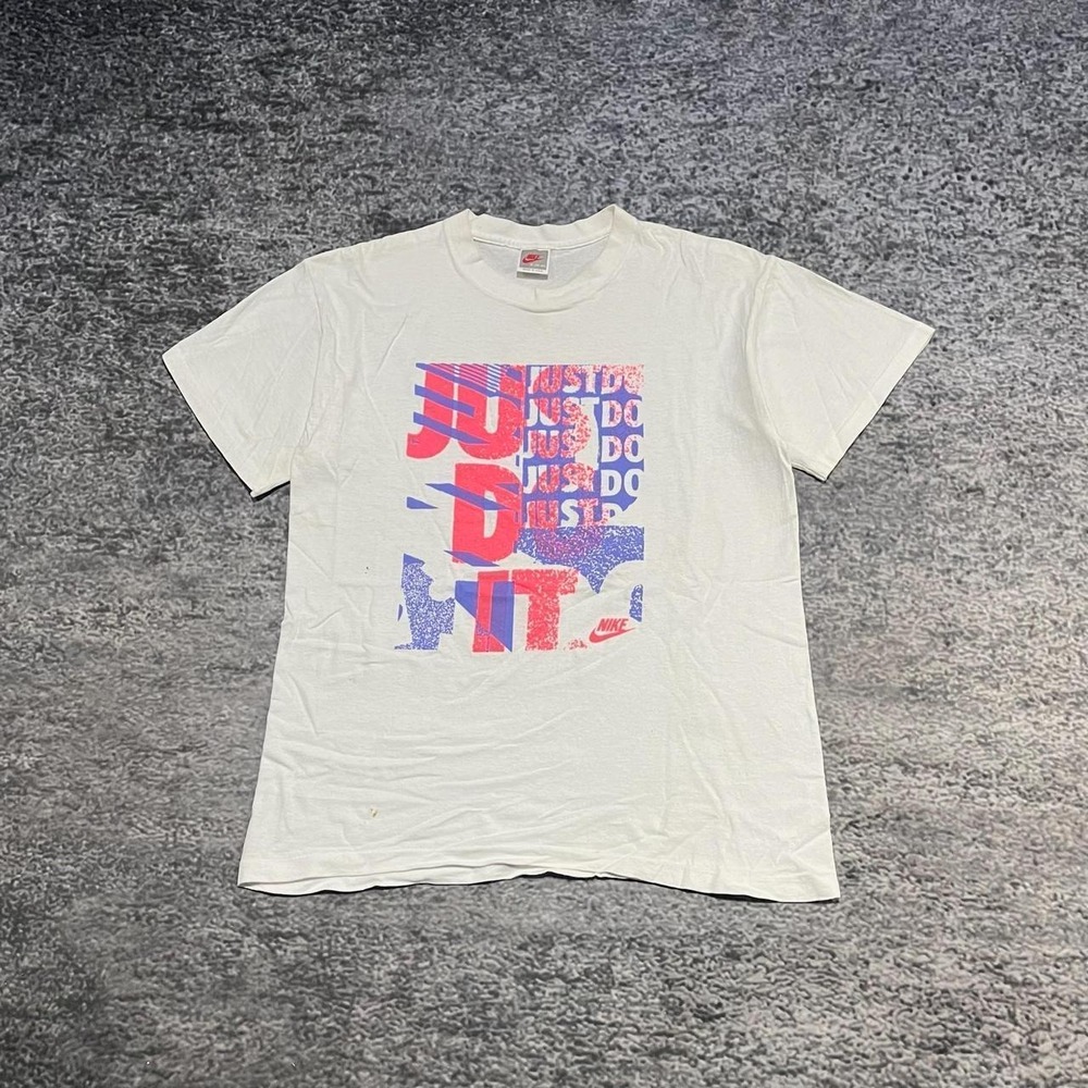 Vintage 90s Nike T Shirt Mens Medium White Just Do It Swoosh Logo Made In USA